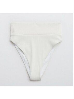 AERIE High Cut Cheeky Ribbed Bikini Bottoms Sz XS Optic White High Waisted Swim
